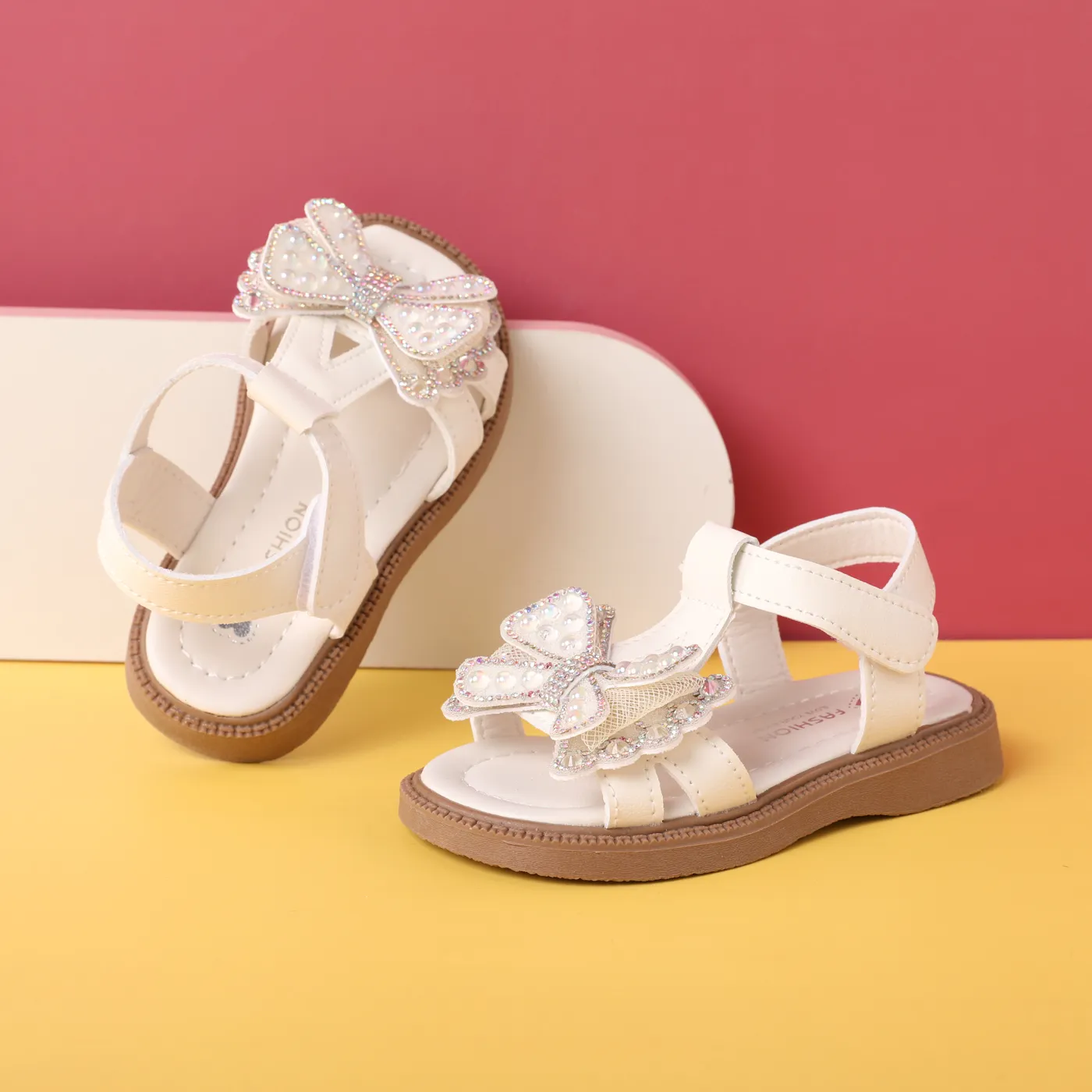 Toddler/Kid Bow Decor Rhinestones Sandals Beige image 2