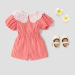 Toddler Girl 100% Cotton Contrast Statement Collar Puff-sleeve Button Front Romper Shorts  image 6