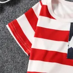 Independence Day 2pcs Toddler Boy Colorblock Short-sleeve Top and Ripped Denim Shorts Set  image 4