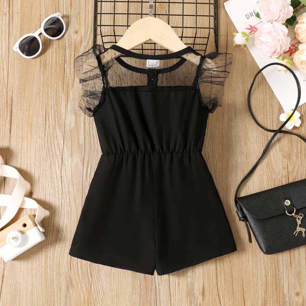 Toddler Girl Mesh Yoke Form Black Romper big image 2