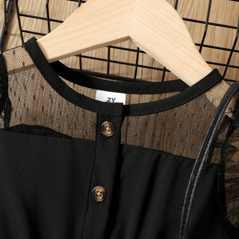 Toddler Girl Mesh Yoke Form Black Romper big image 3