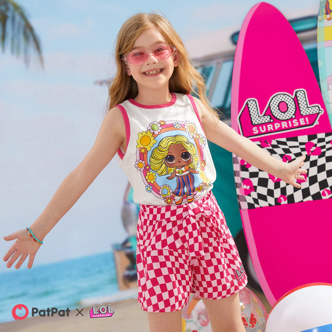 L.O.L. SURPRISE! Kid Girl 2pcs Character Print Naia™ Tank Top and Plaid Shorts Set  image 3
