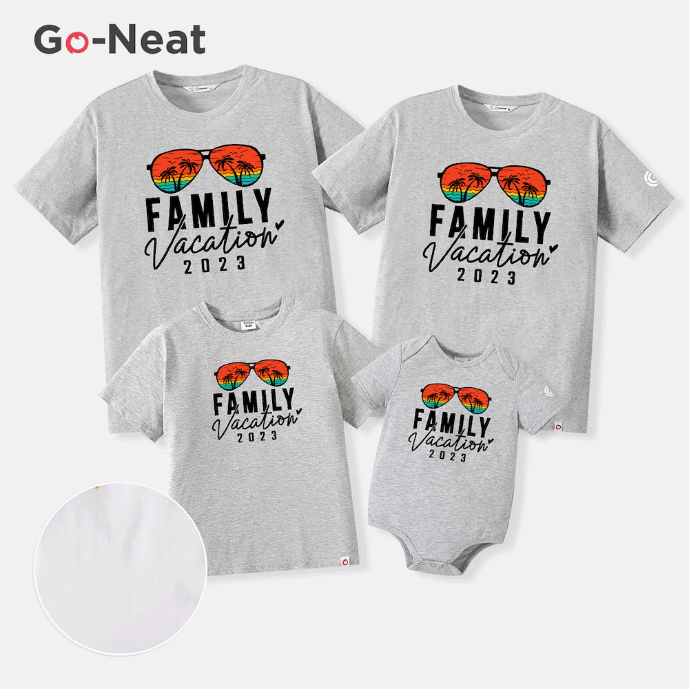 Go-Neat Water Repellent and Stain Resistant Family Matching Glasses & Letter Print Short-sleeve Tee  big image 13