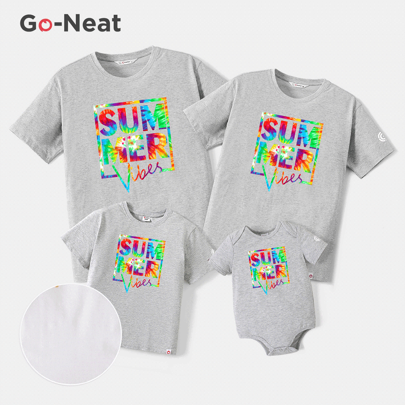 Go-Neat Water Repellent and Stain Resistant Family Matching Colorful Letter Print Short-sleeve Tee Light Grey big image 1