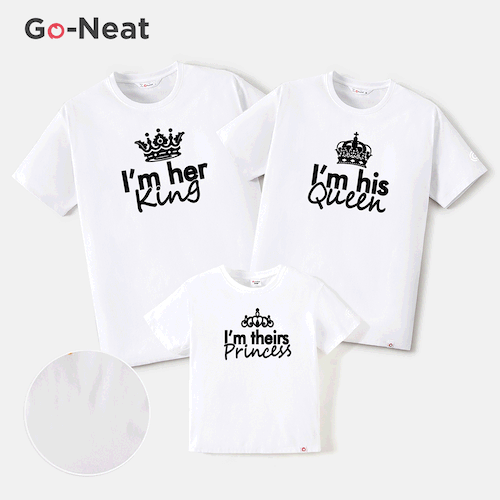 Go-Neat Water Repellent and Stain Resistant Family Matching Crown & Letter Print Short-sleeve Tee
