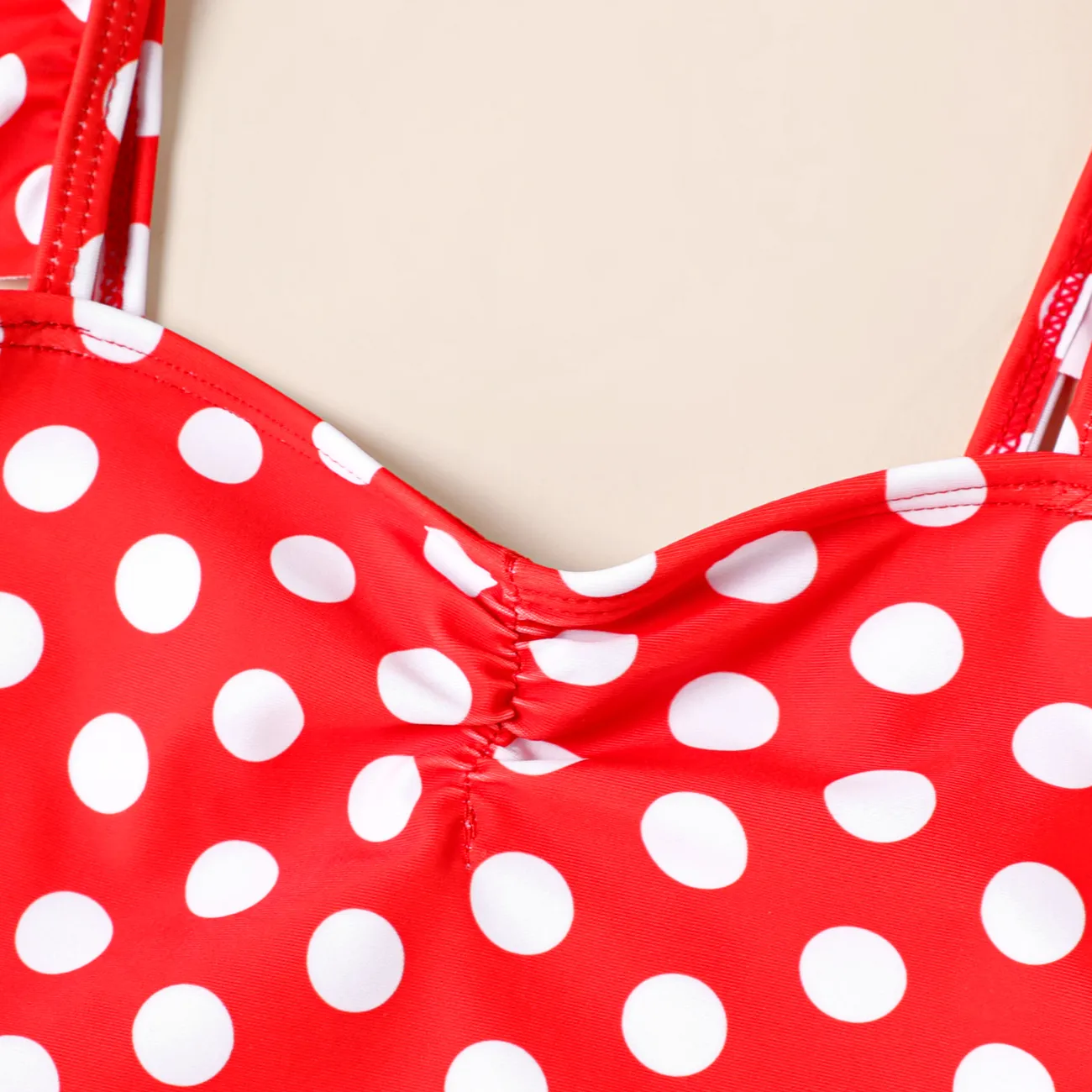 2pcs Kid Girl Polka Dots Print One Piece Swimsuit with Headband Red big image 1