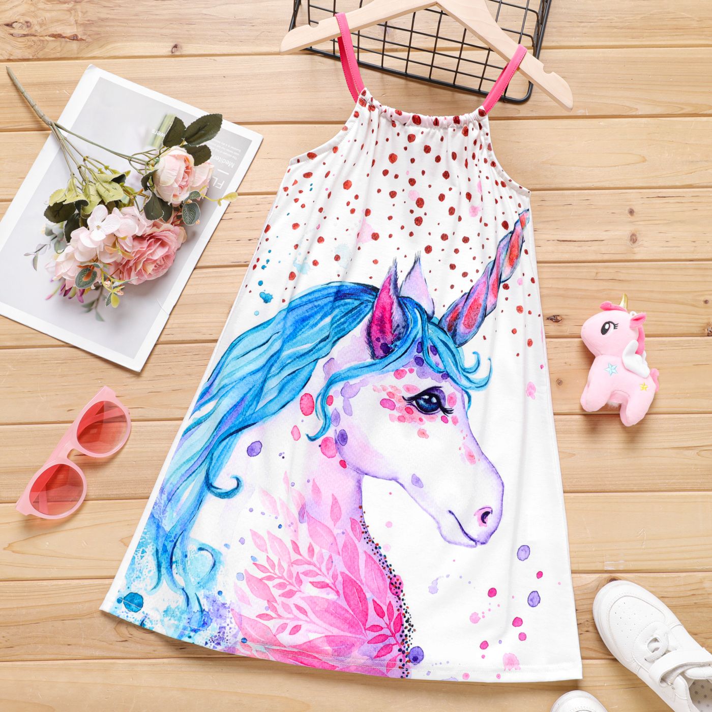 Kid Girl Naia Unicorn Print Slip Dress