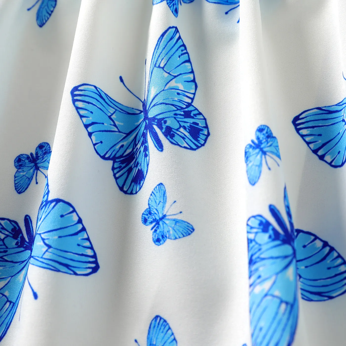 2pcs Kid Girl Ruched Cold Shoulder Cami Top and Butterfly Print Skirt Set Blue image 5