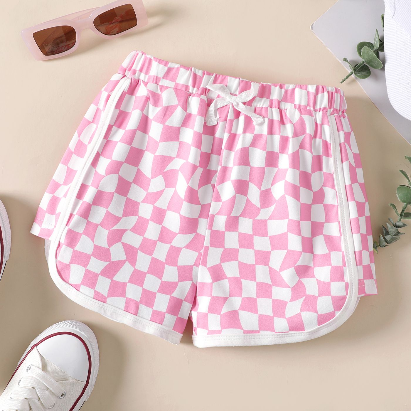 Kid Girl Plaid Print Sweat Shorts