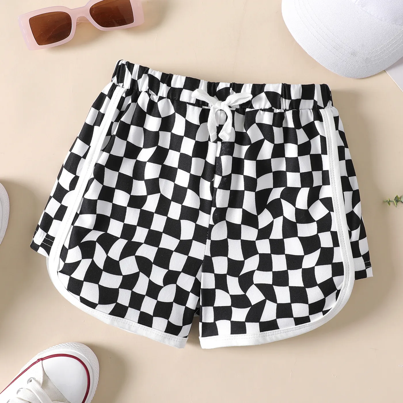 Kid Girl Plaid Print Sweat Shorts Black