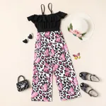Kid Girl Leopard & Butterfly Print Panel Belted Ruffled Slip Jumpsuit  image 2