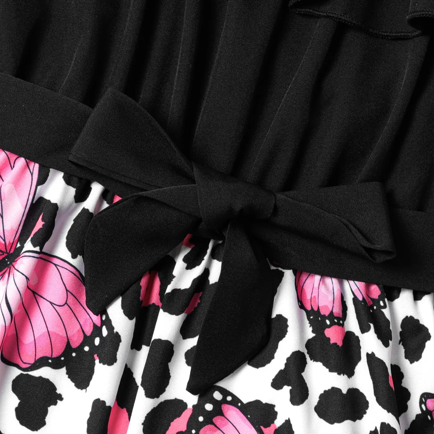 Kid Girl Leopard & Butterfly Print Panel Belted Ruffled Slip Jumpsuit  image 4