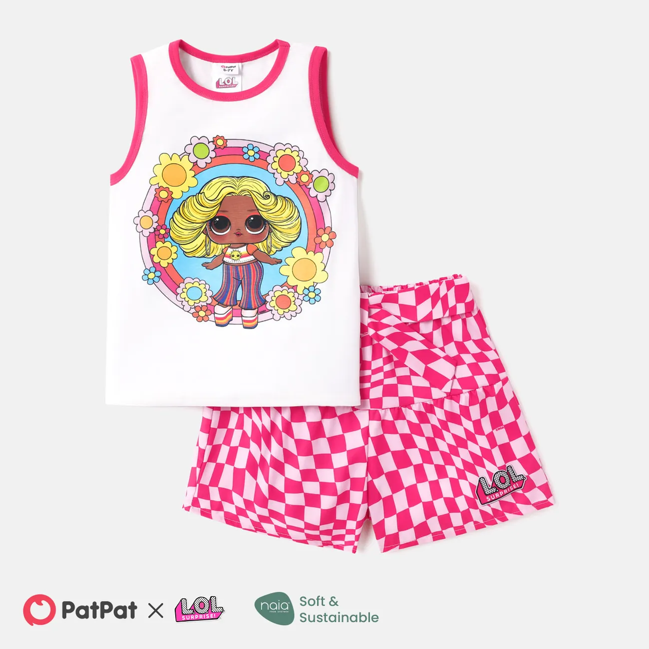 L.O.L. SURPRISE! Kid Girl 2pcs Character Print Naia™ Tank Top and Plaid Shorts Set big image 1