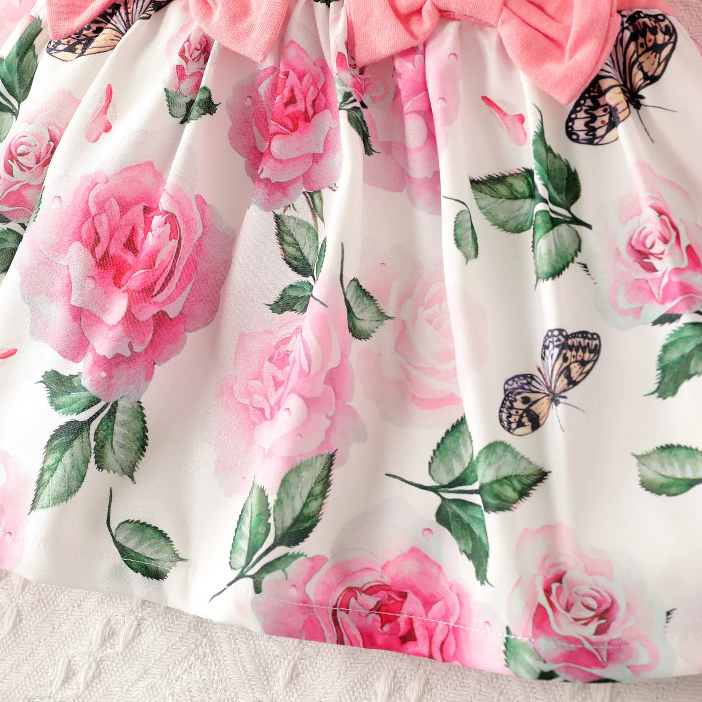 Baby Girl Butterfly & Floral Print Bow Decor Short-sleeve Combo Dress  image 3