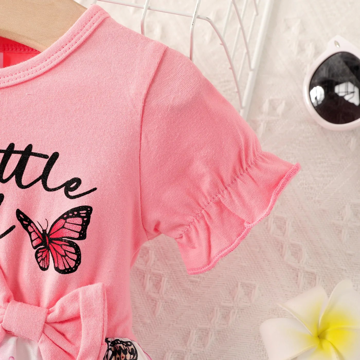 Baby Girl Butterfly & Floral Print Bow Decor Short-sleeve Combo Dress  image 4