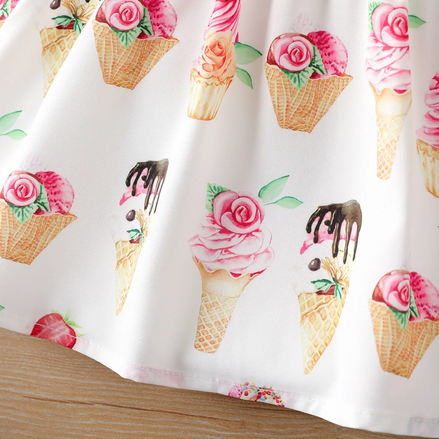 Baby Girl Cotton Ice Cream Print Short-sleeve Ruffled Dress Pink image 5