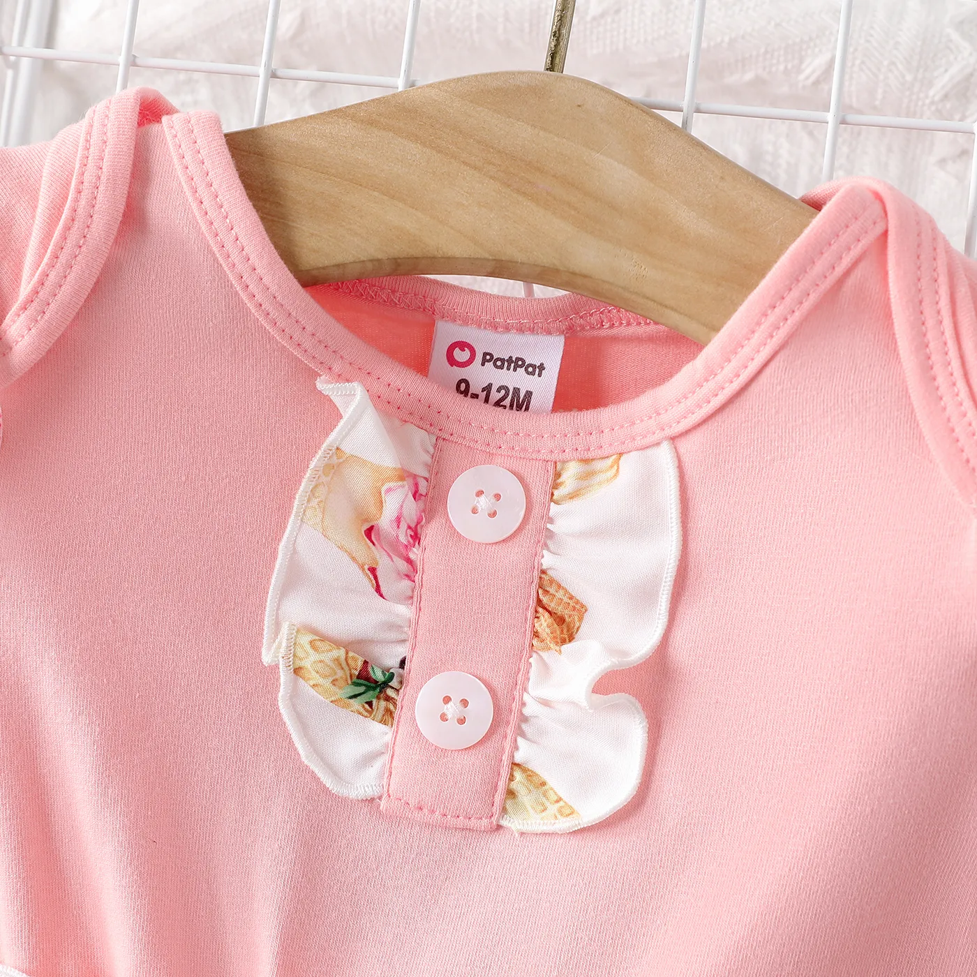 Baby Girl Cotton Ice Cream Print Short-sleeve Ruffled Dress Pink image 3