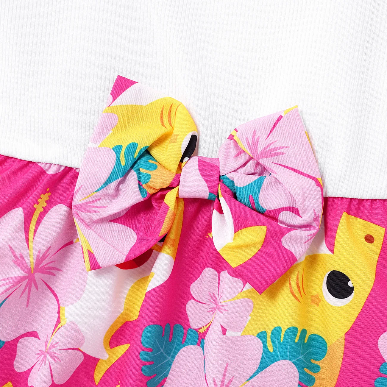 Baby Shark Toddler Girl Character Print Bow Decor/Mesh Overlay Dress Pink big image 1
