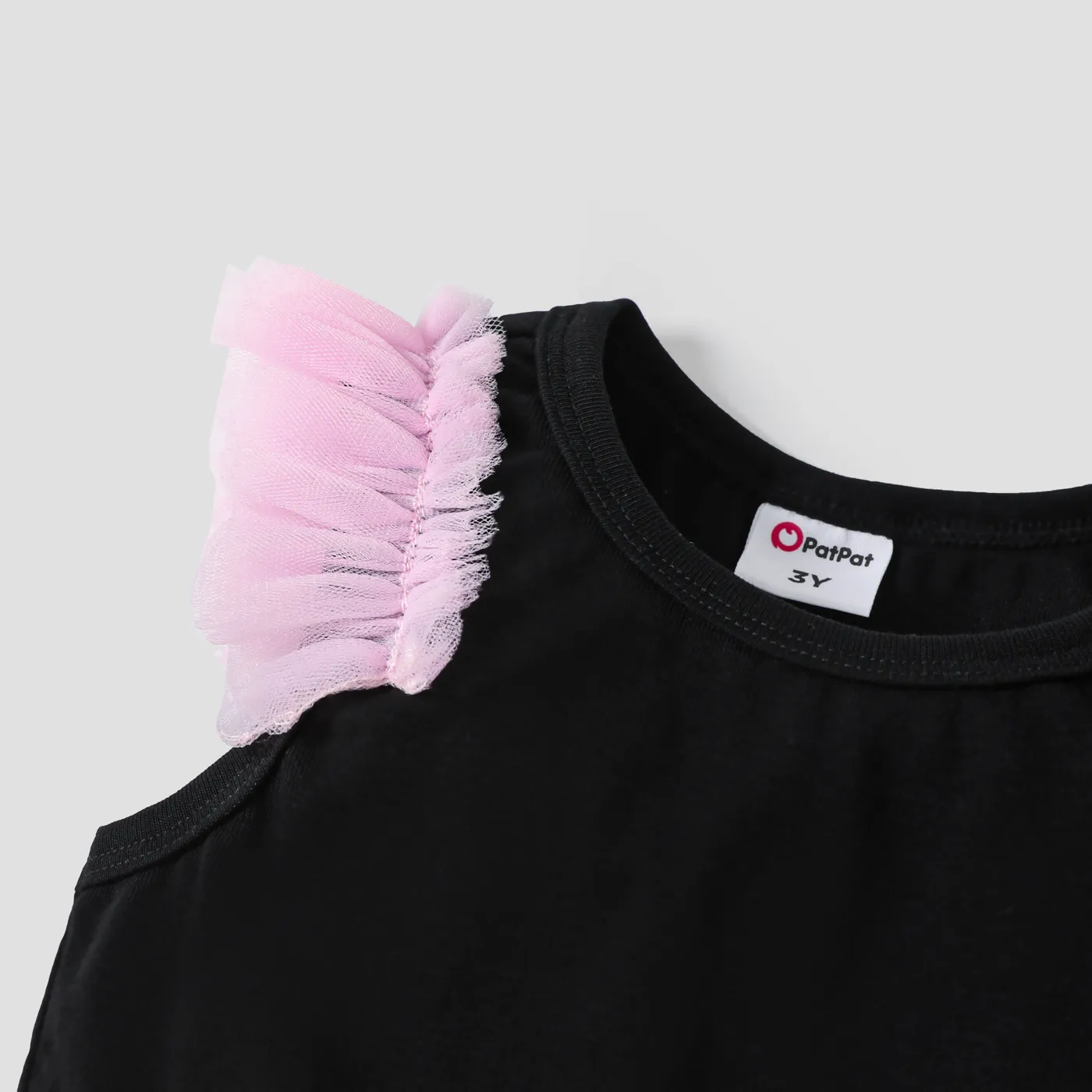 Toddler Girl Colorblock Mesh Overlay Combo Ruffled Tank Dress Black/Pink image 4