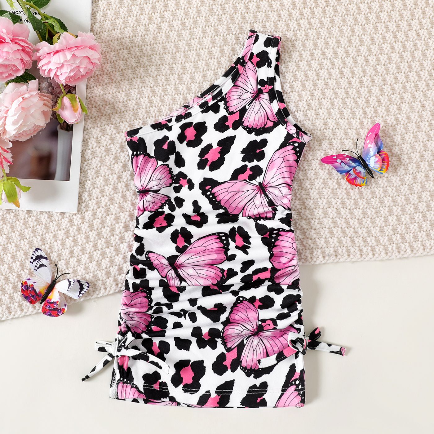 

Baby Girl Allover Butterfly Print One Shoulder Sleeveless Dress