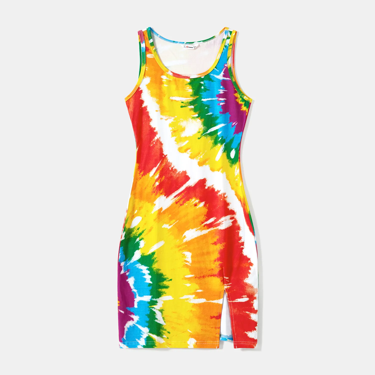Mommy and Me Colorful Tie Dye Bodycon Split Hem Tank Dresses  big image 9