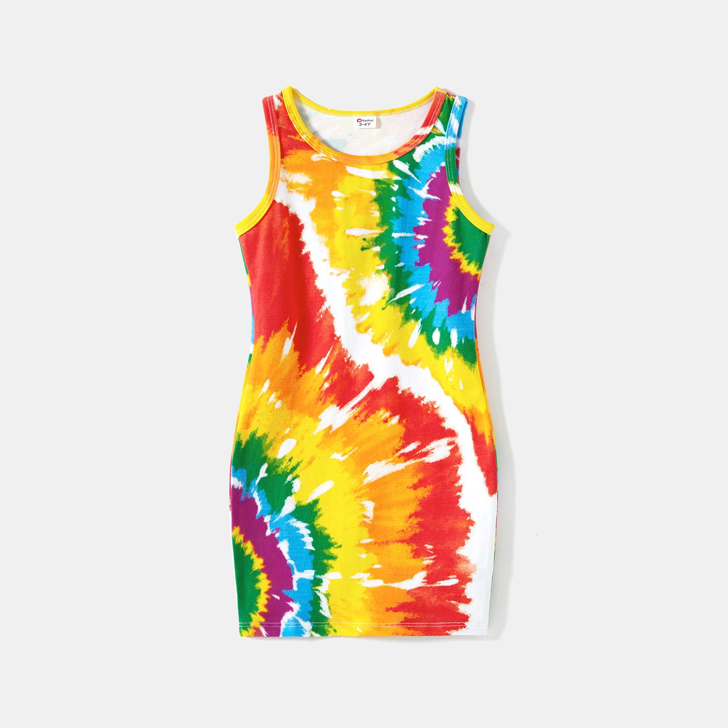 Mommy And Me Colorful Tie Dye Bodycon Split Hem Tank Dresses