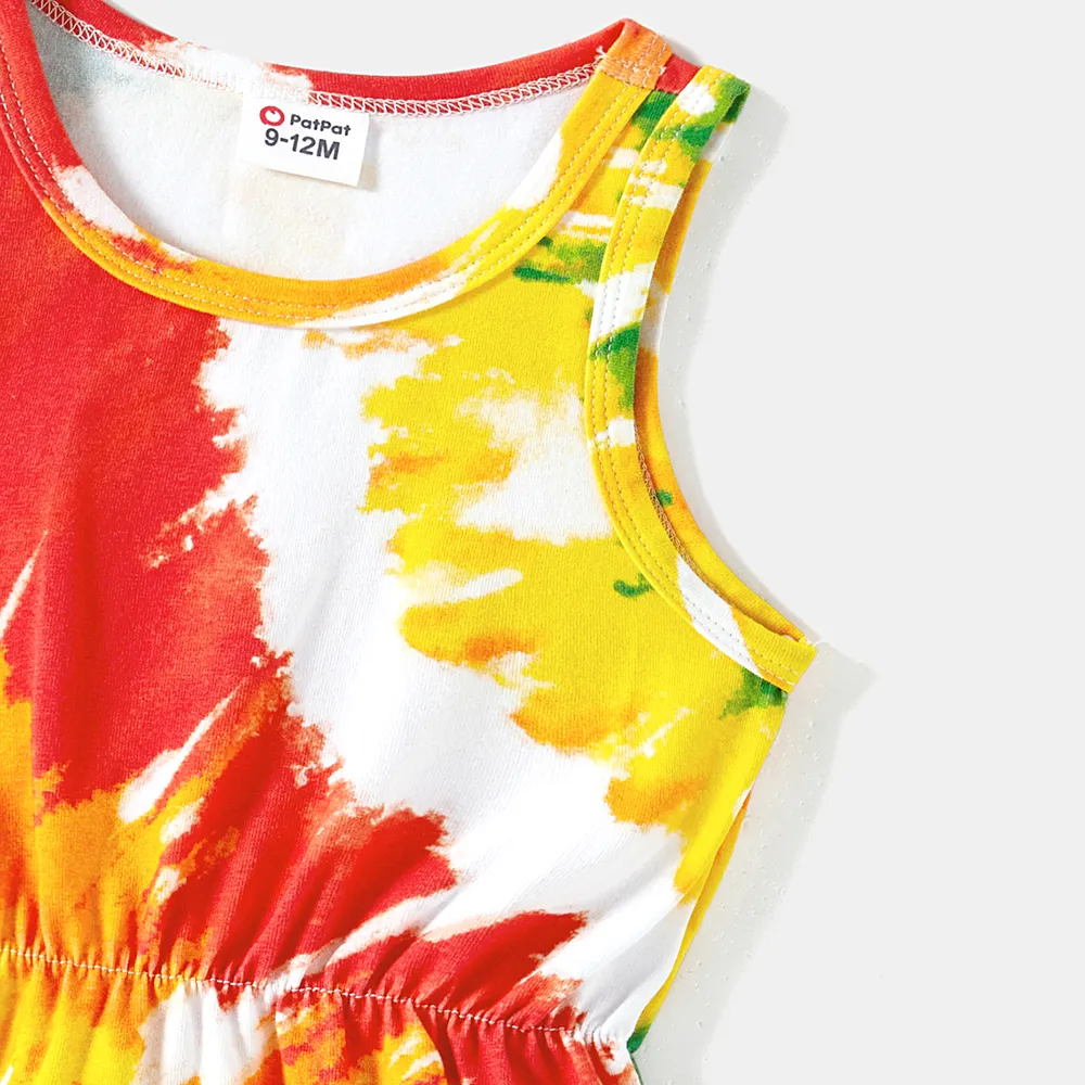 Mommy and Me Colorful Tie Dye Bodycon Split Hem Tank Dresses big image 3