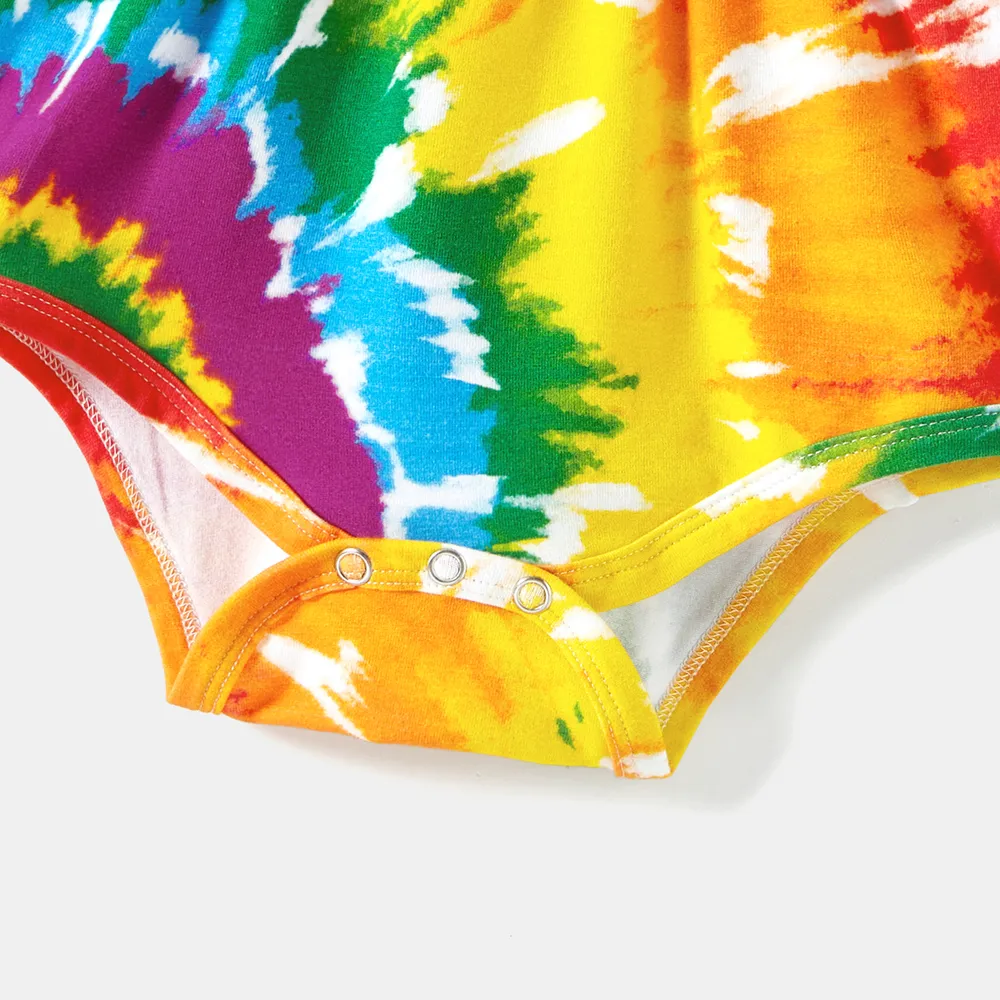 Mommy and Me Colorful Tie Dye Bodycon Split Hem Tank Dresses big image 4