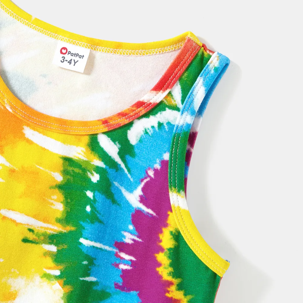 Mommy and Me Colorful Tie Dye Bodycon Split Hem Tank Dresses big image 6