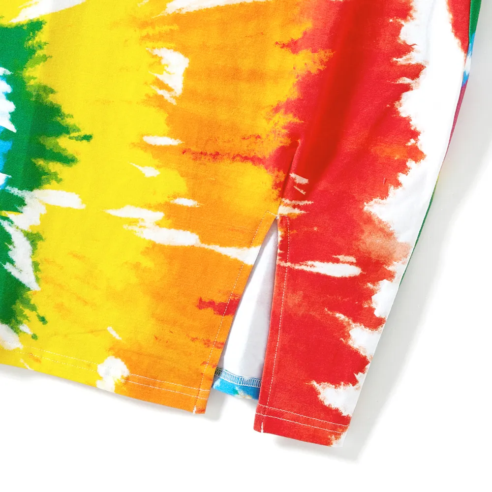 Mommy and Me Colorful Tie Dye Bodycon Split Hem Tank Dresses big image 12