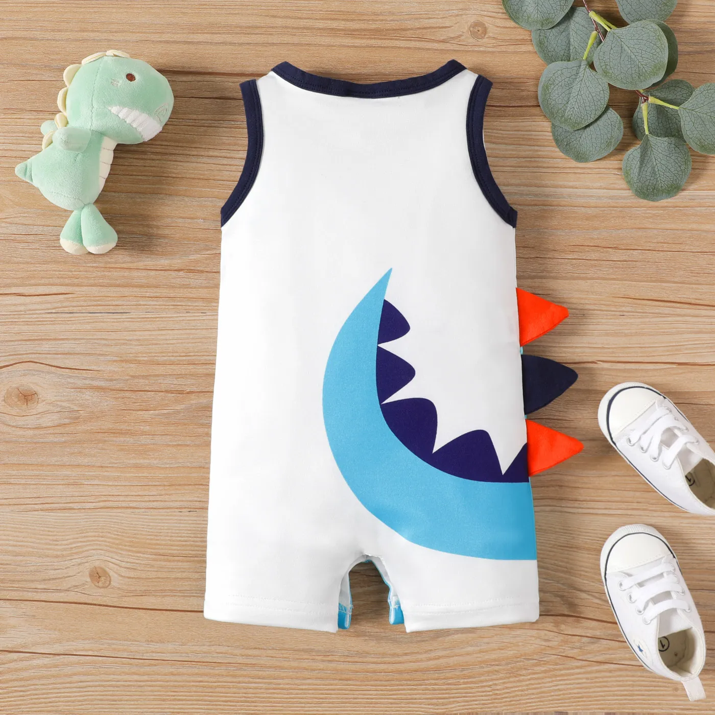 Baby Boy Dinosaur Design Tank Romper White image 2
