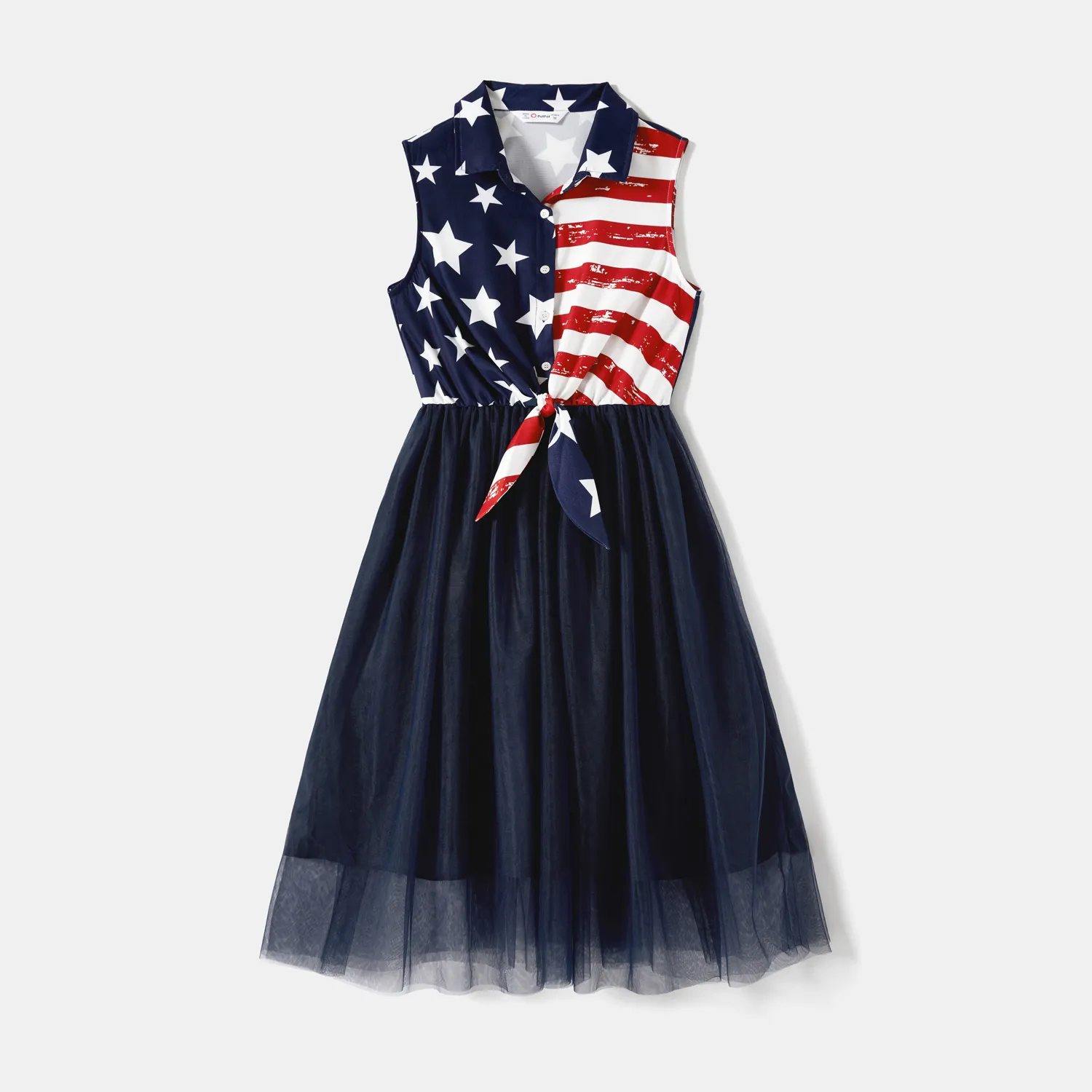 Independence Day Family Matching Stars & Striped Print Spliced Mesh Tank Dresses and Short-sleeve T-shirts Sets  big image 13