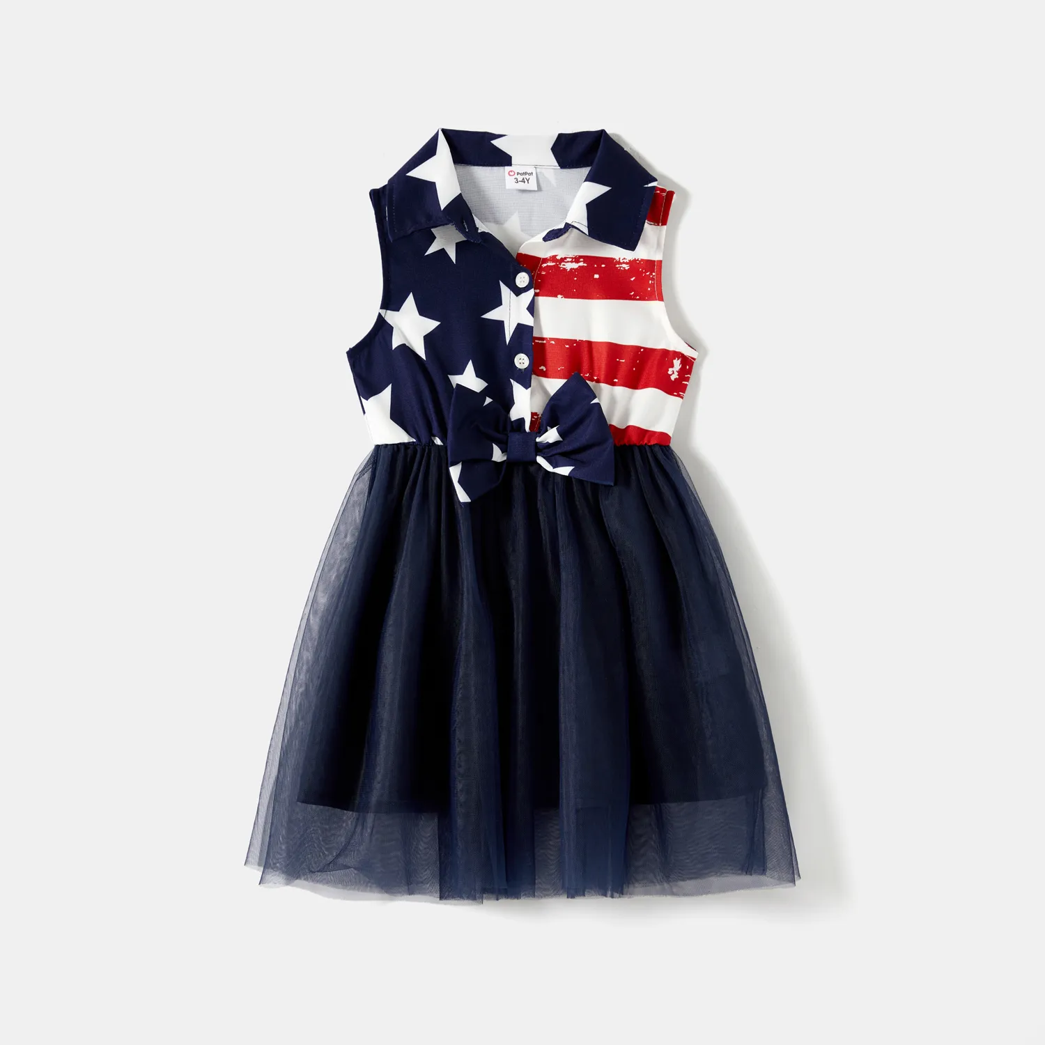 Independence Day Family Matching Stars & Striped Print Spliced Mesh Tank Dresses and Short-sleeve T-shirts Sets  big image 10