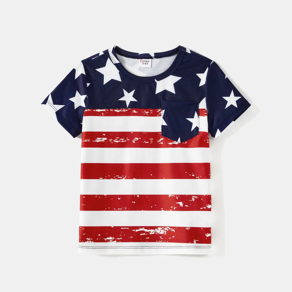 Independence Day Family Matching Stars & Striped Print Spliced Mesh Tank Dresses and Short-sleeve T-shirts Sets  big image 6