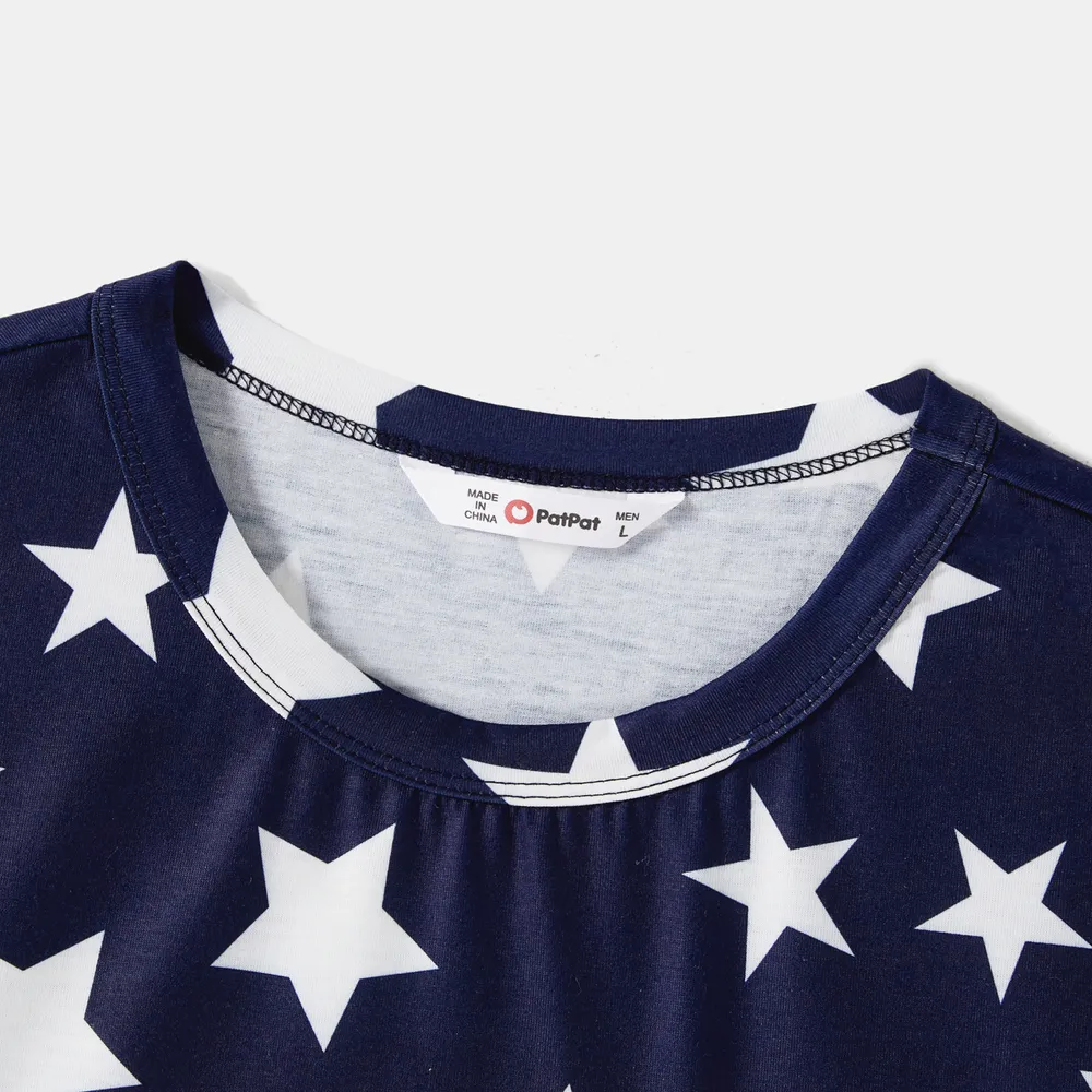 Independence Day Family Matching Stars & Striped Print Spliced Mesh Tank Dresses and Short-sleeve T-shirts Sets  big image 17