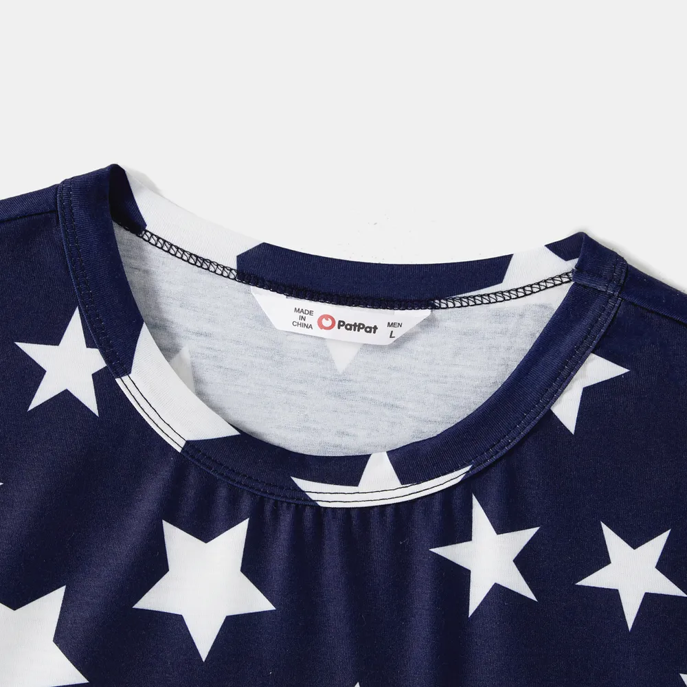 Independence Day Family Matching Stars & Striped Print Spliced Mesh Tank Dresses and Short-sleeve T-shirts Sets big image 17