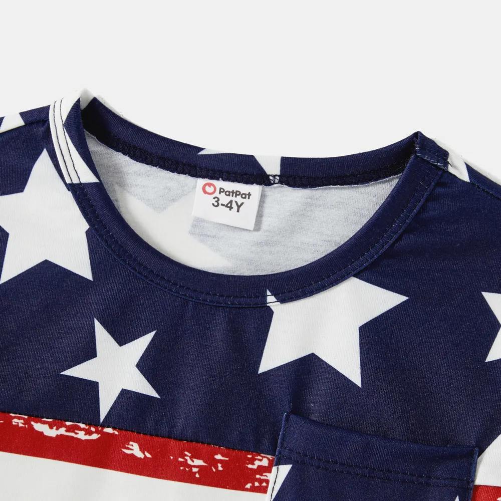 Independence Day Family Matching Stars & Striped Print Spliced Mesh Tank Dresses and Short-sleeve T-shirts Sets big image 7