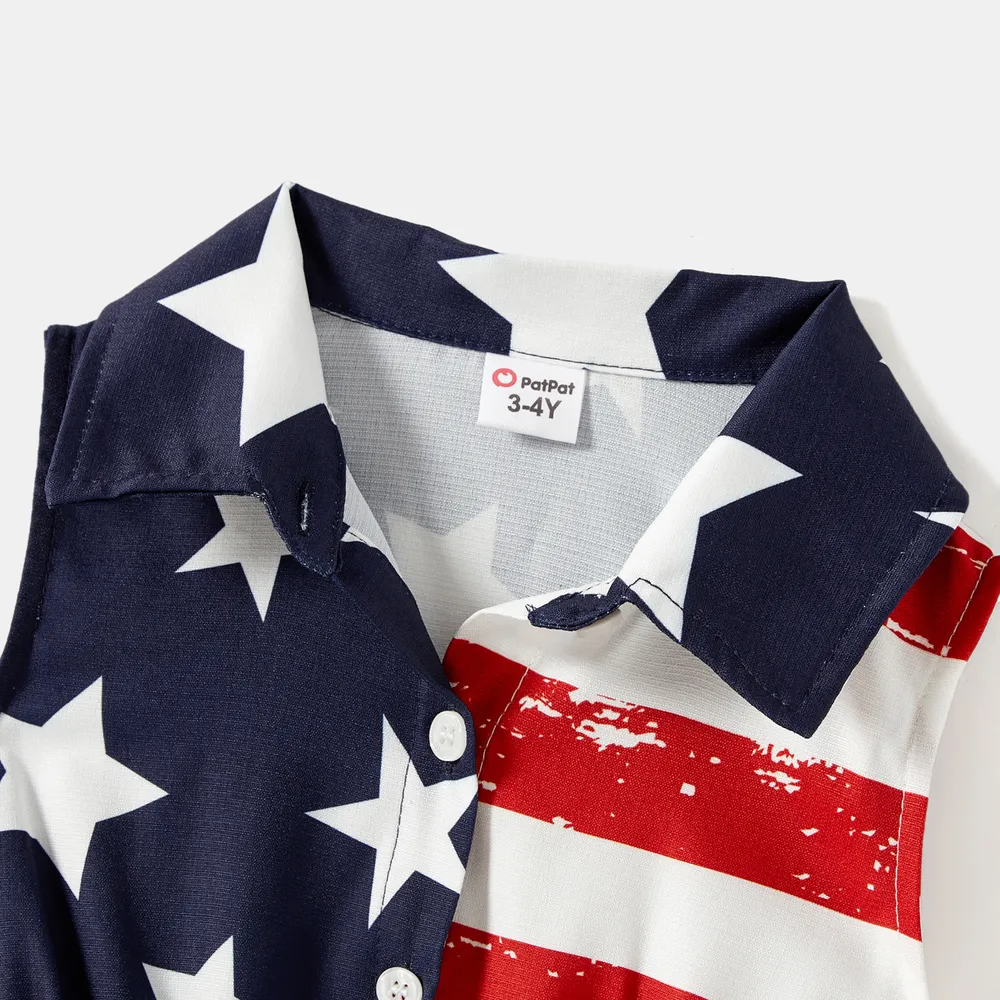 Independence Day Family Matching Stars & Striped Print Spliced Mesh Tank Dresses and Short-sleeve T-shirts Sets big image 11