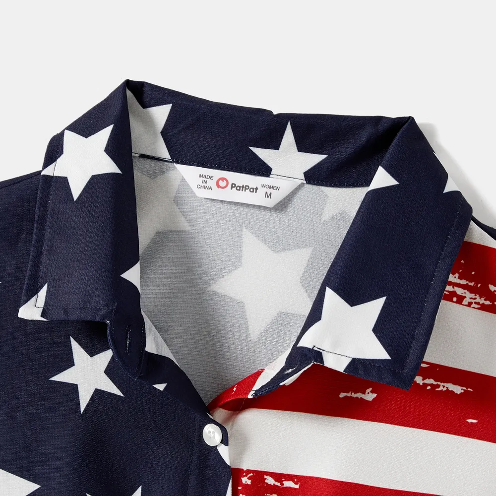 Independence Day Family Matching Stars & Striped Print Spliced Mesh Tank Dresses and Short-sleeve T-shirts Sets big image 14