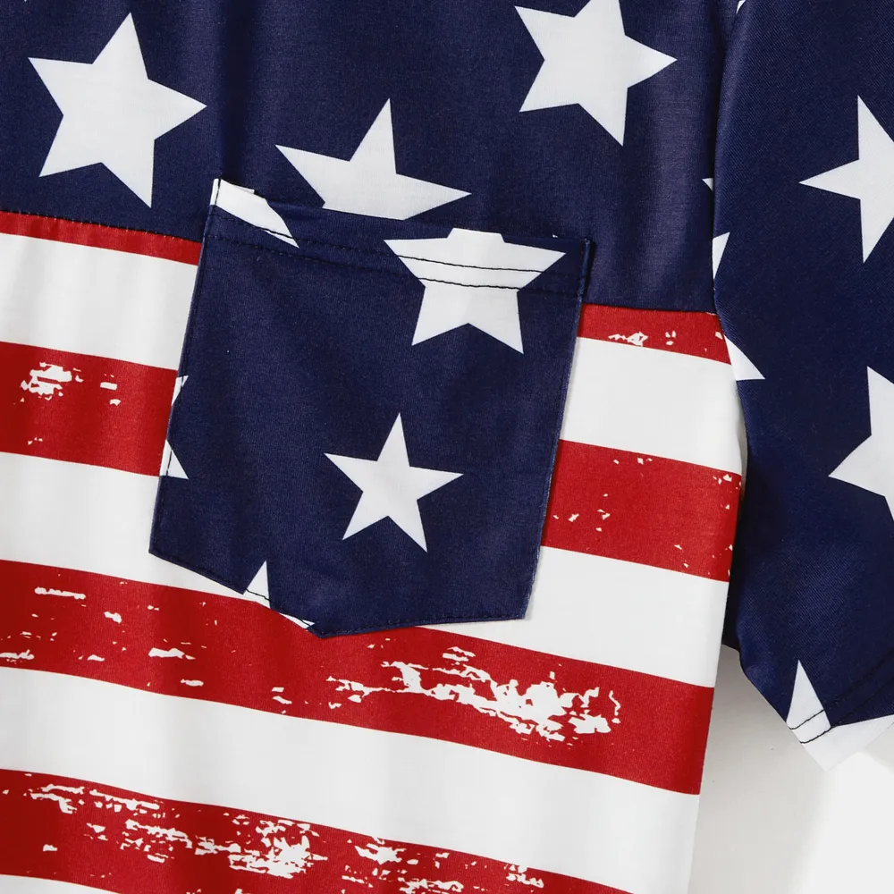 Independence Day Family Matching Stars & Striped Print Spliced Mesh Tank Dresses and Short-sleeve T-shirts Sets big image 8