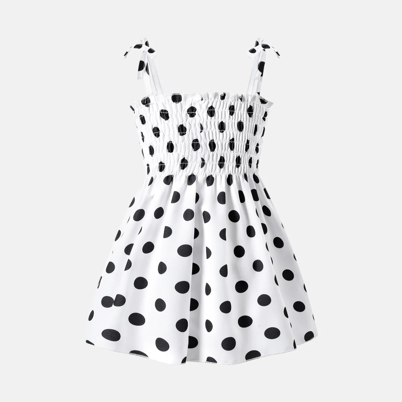 Baby Girl Allover Polka Dots Print Smocked Slip Dress Black/White big image 1