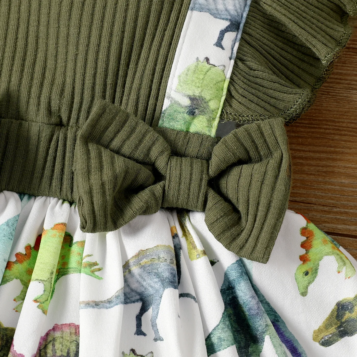 Baby Girl Dinosaur Print Ruffled Ribbed Bodysuit Dress  image 4