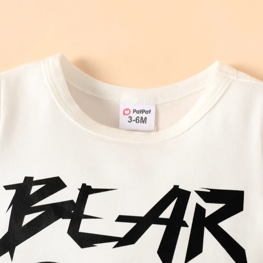 Baby Boy White Cotton Short-sleeve Bear & Letter Print Ripped Romper big image 4
