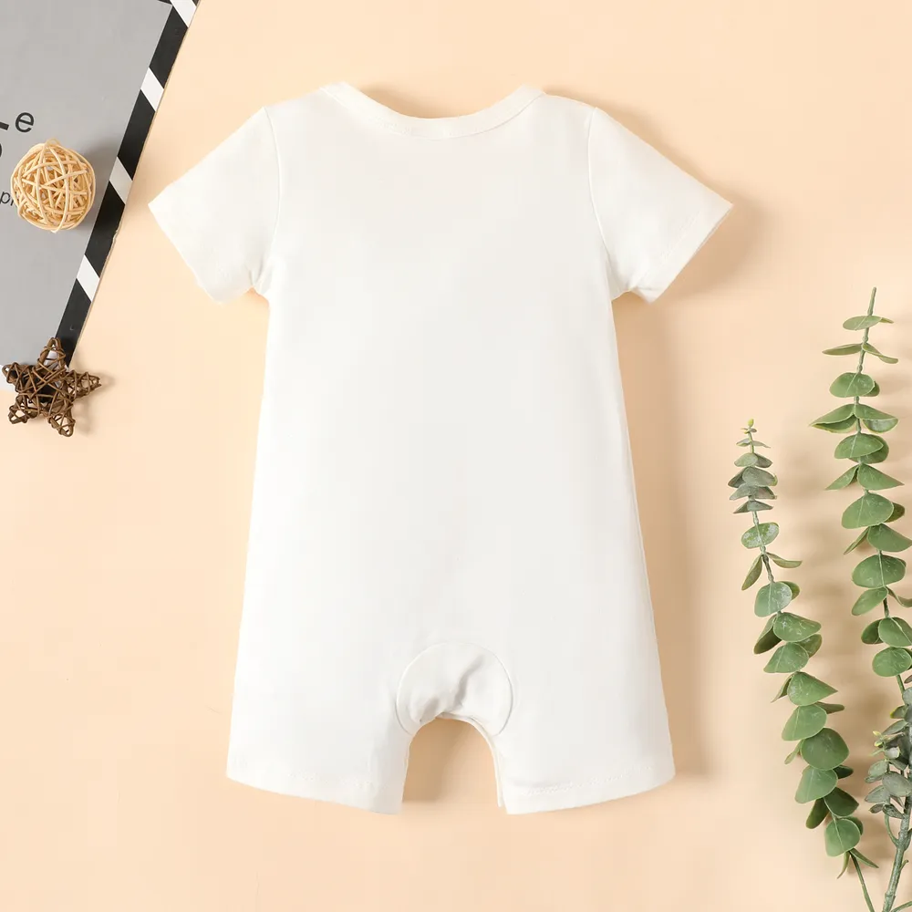 Baby Boy White Cotton Short-sleeve Bear & Letter Print Ripped Romper  big image 2