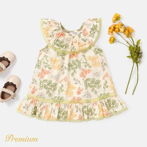 Baby Girl 100% Cotton Lace Detail Ruffled Sleeveless Dress