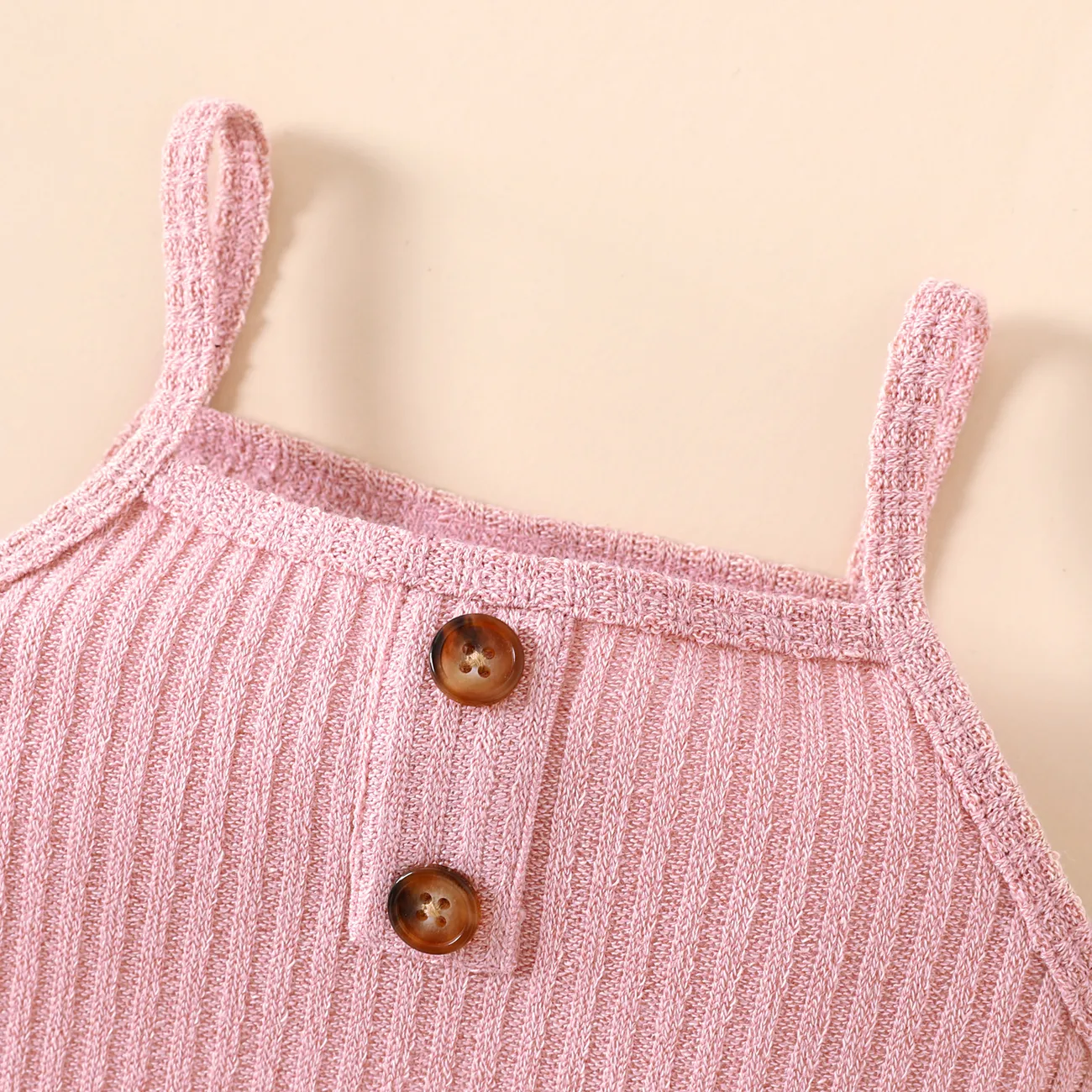 2pcs Toddler Girl Solid Ribbed Camisole and Shorts Set Pink big image 1