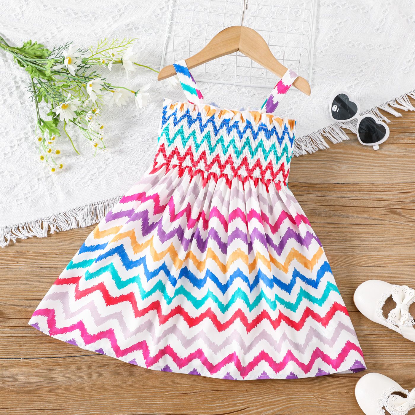 

Toddler Girl Colorful Stripe Pattern Smocked Slip Dress