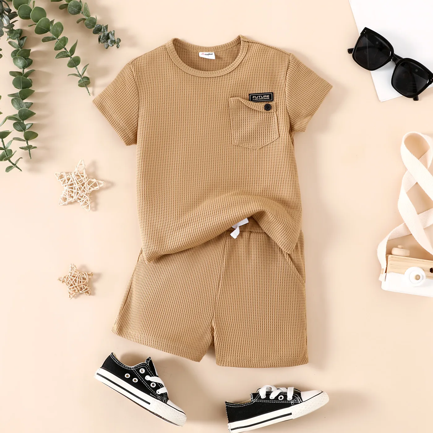 2 unidades Criança Menino Casual conjuntos de camisetas Cor de Caqui