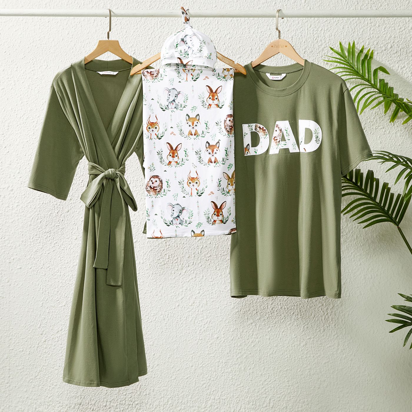 Family Matching Cotton Solid Belted Robe & Swaddle Blanket And Letter Print Short-sleeve Tee Sets