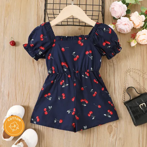 Toddler Girl 100% Cotton Cherry Print Square Neck Romper